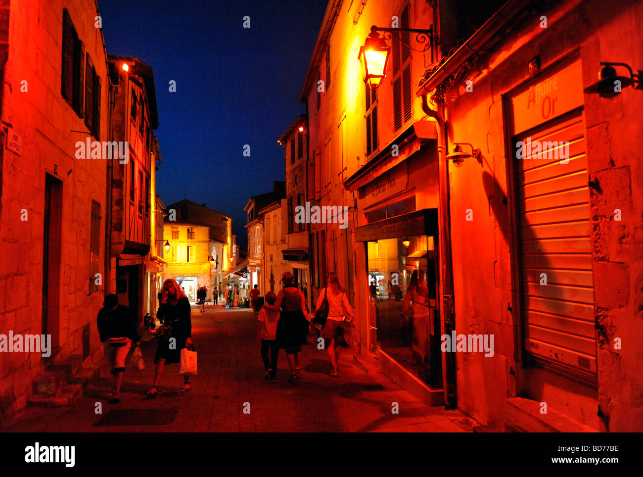 Late night shoppers in the resort town of St Martin de Re Stock Photo