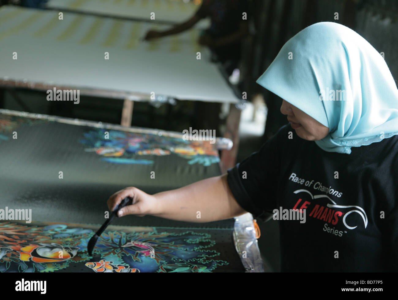 Batik work in  nearby  George Town  in Penang Malaysia Stock Photo