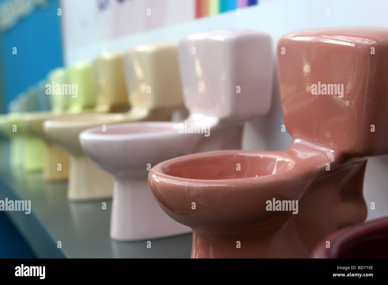 Colourful miniature ceramic toilets at the Gladstone Pottery Museum