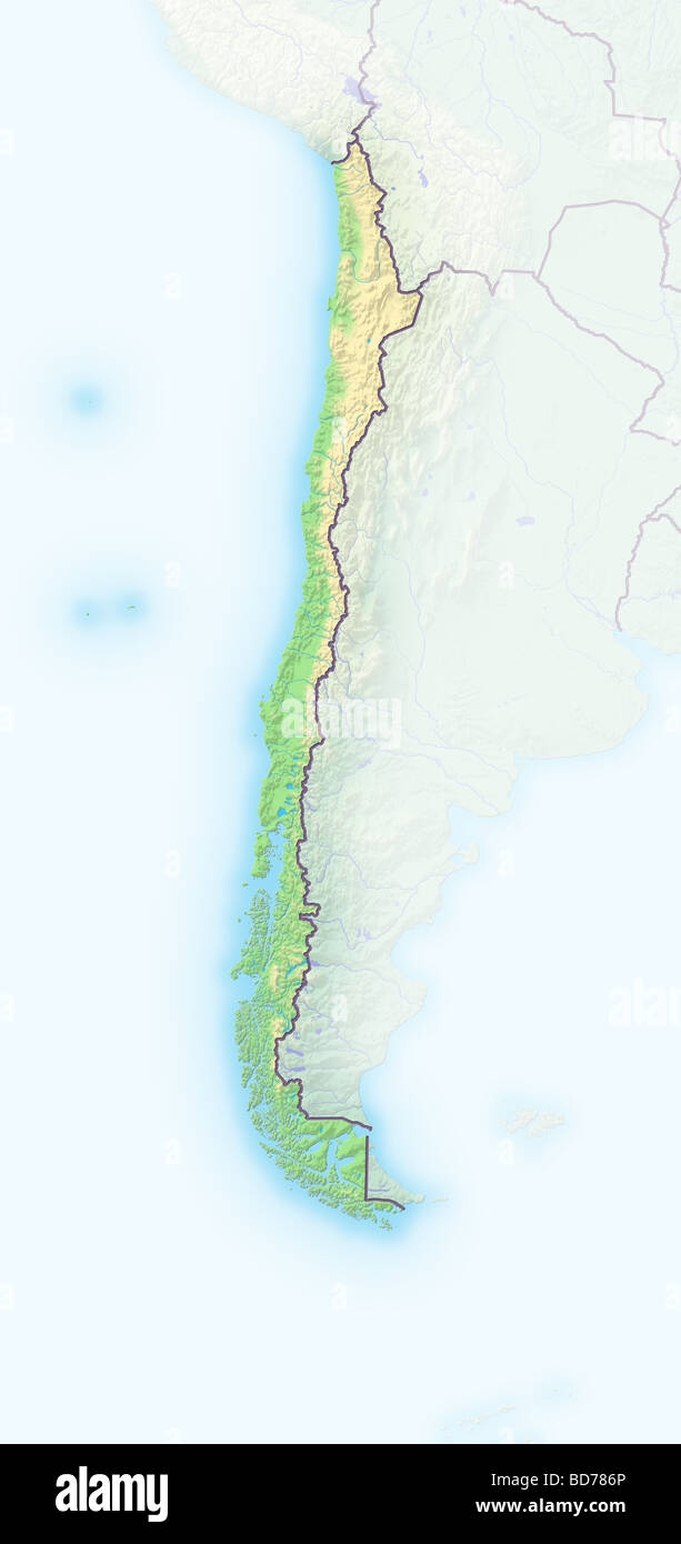 Chile, shaded relief map. Stock Photo