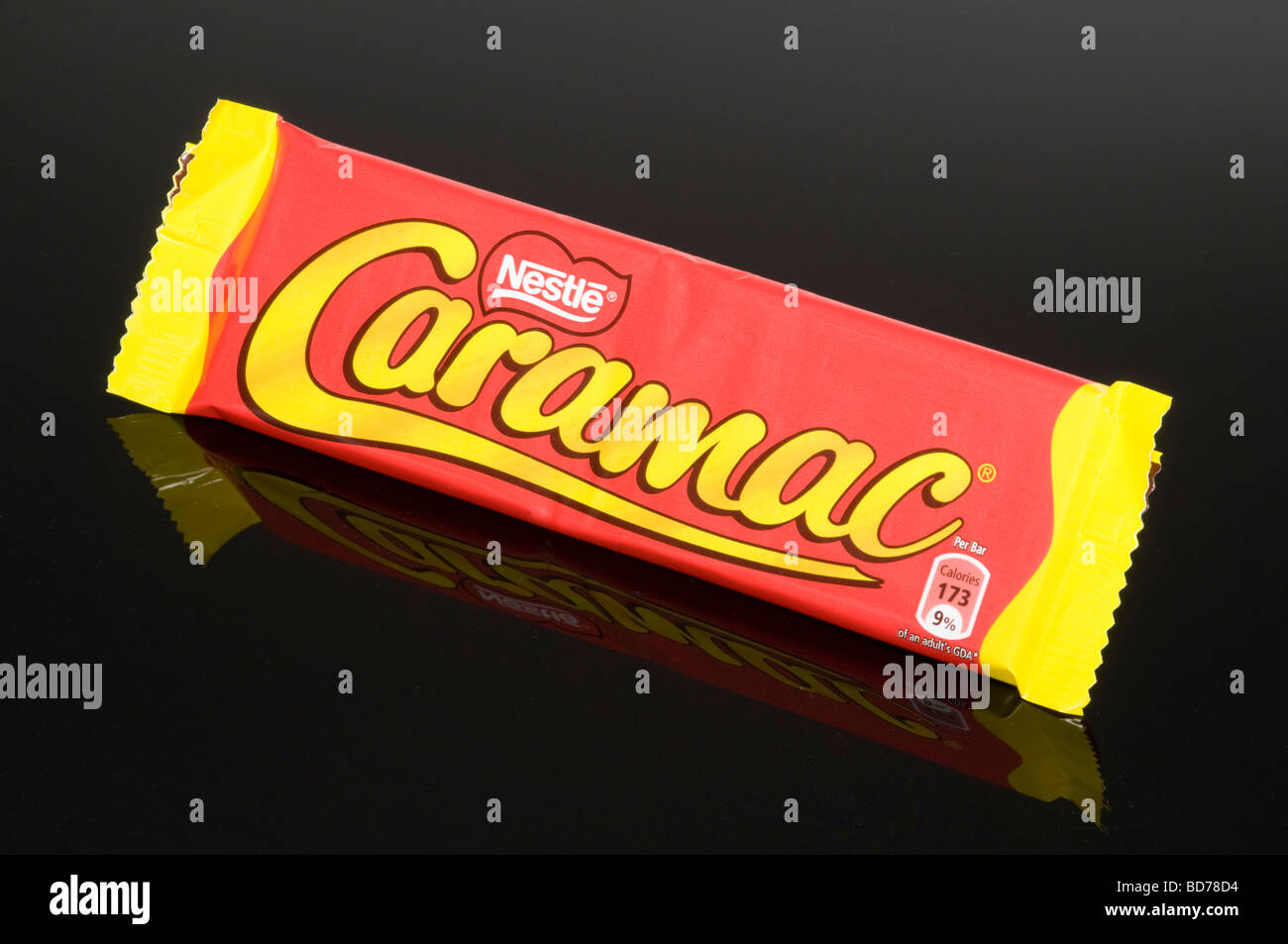 Nestle Caramac Chocolate Bar On Black Background Shot In Studio Stock Photo