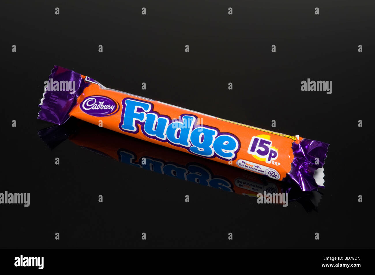 Cadbury Fudge Chocolate Bar On Black Background Shot In Studio Stock Photo