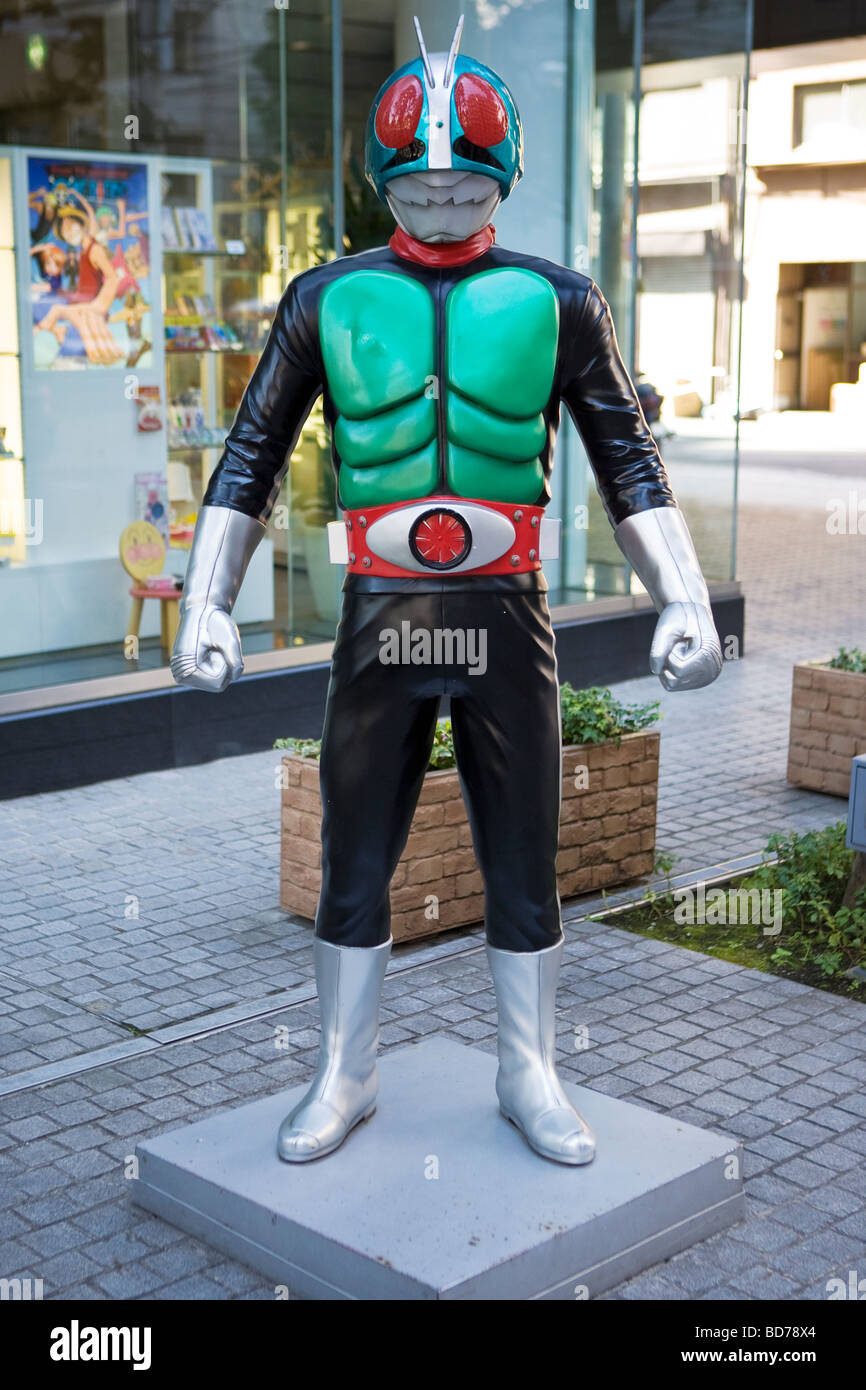 Masked Rider Japanese cartoon character statue on display outside of Bandai  Headquaters in Asakusa, Tokyo, Japan Stock Photo - Alamy