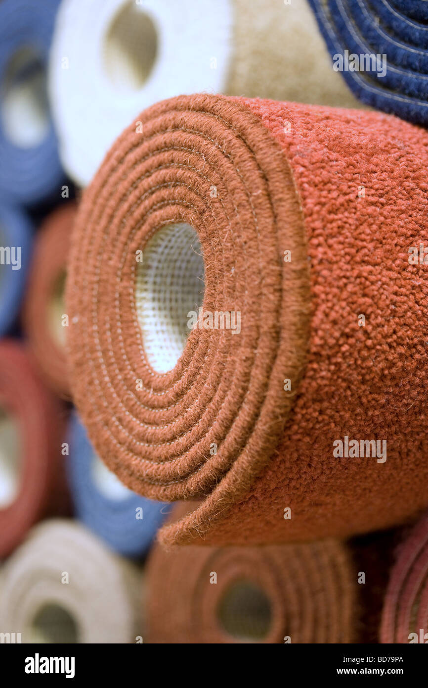 Rolls of carpet in a warehouse Stock Photo Alamy