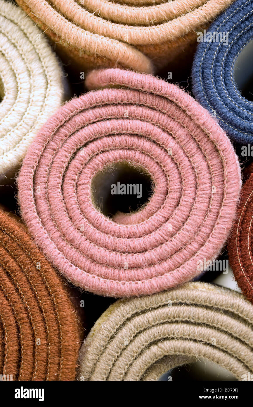 Rolls of carpet in a warehouse Stock Photo