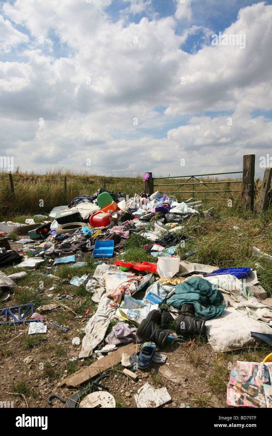 Rubbish Dumped In A Farmers Field In Cambridgeshire Stock Photo