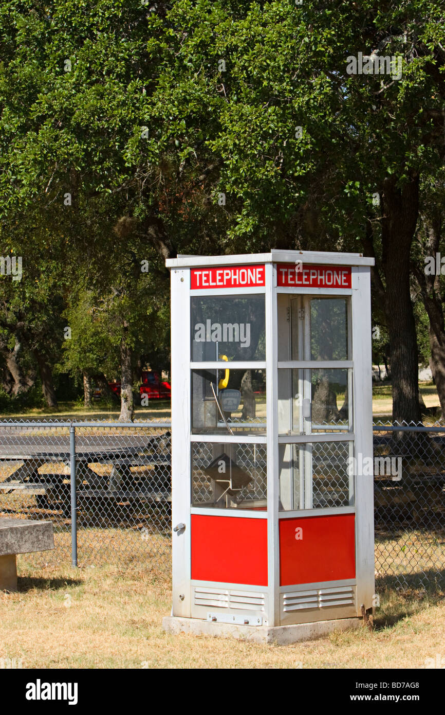 Outside pay telephone booth Stock Photo