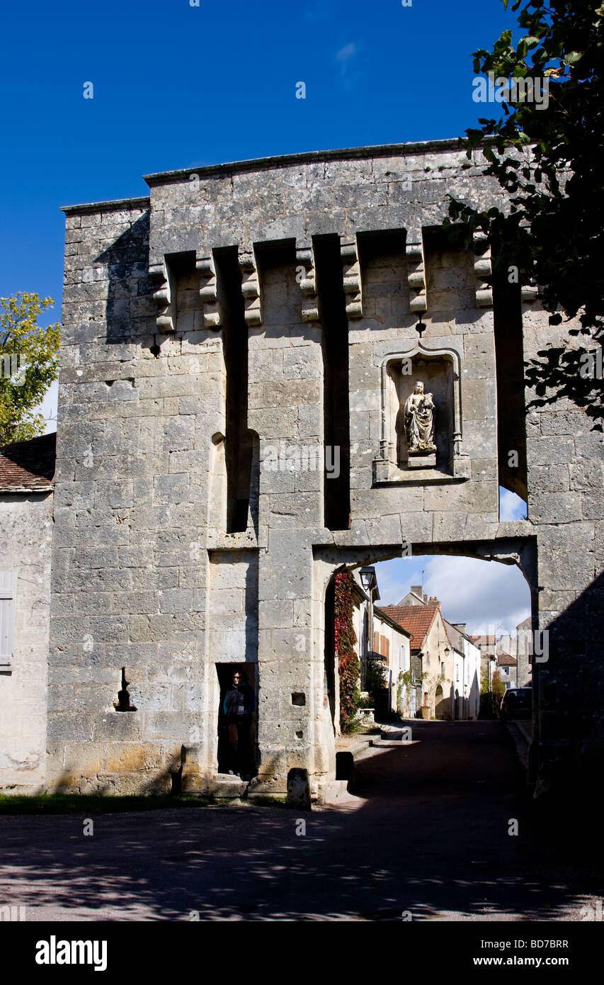 Massive entrance of Flavigny sur Ozerain walled village France Stock