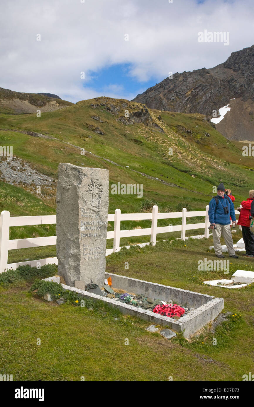 Tourists visit Ernest Shackleton's Grave Grytviken South Georgia ...