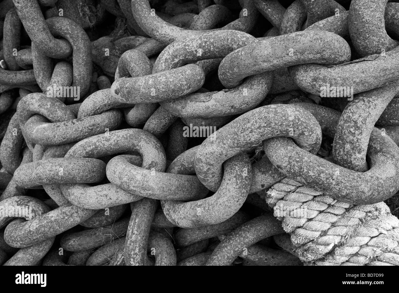 Nautical iron rusting chains and strong ship's ropes concept strength ...