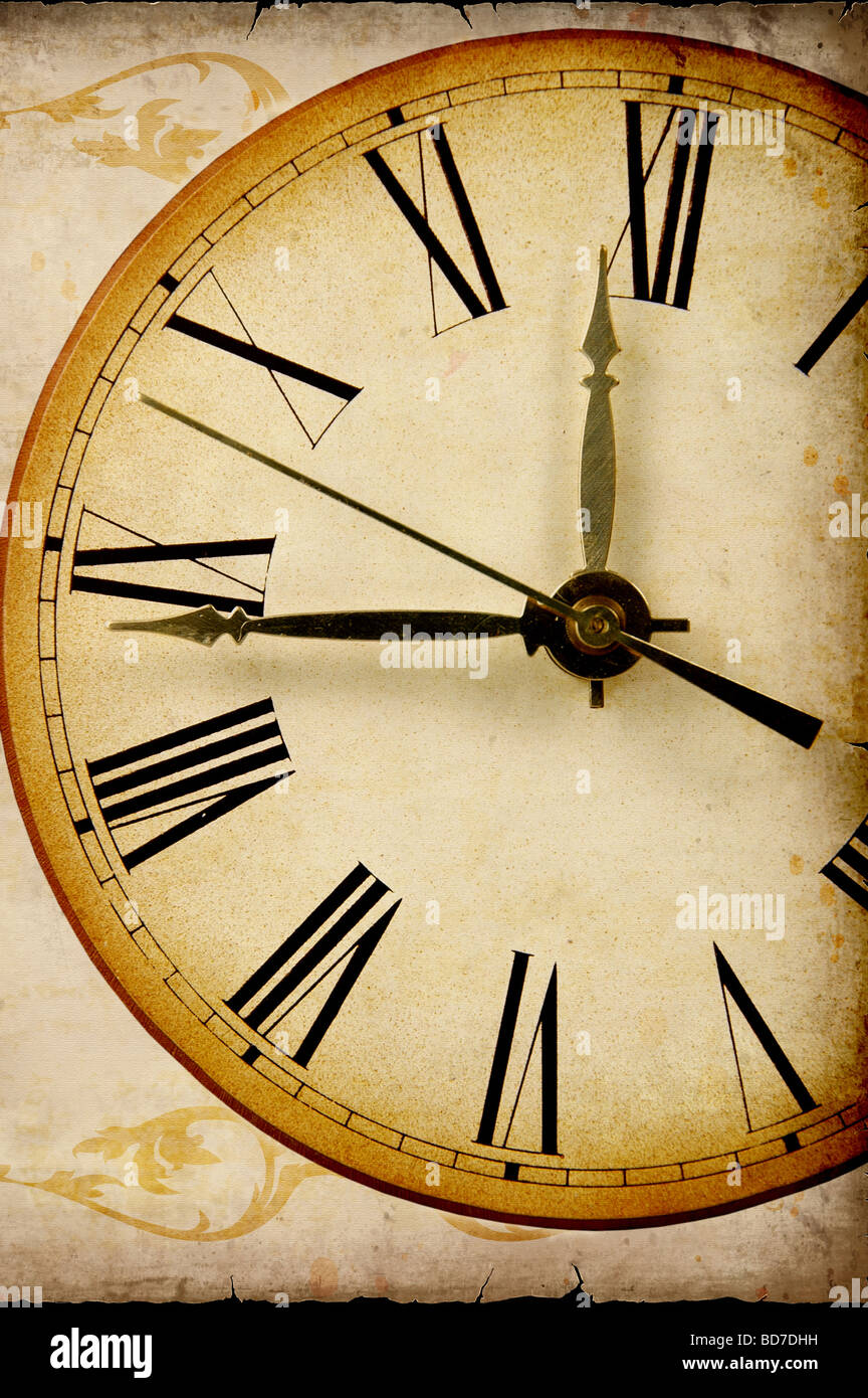 Time metaphor represented by vintage paper and clock Stock Photo Alamy