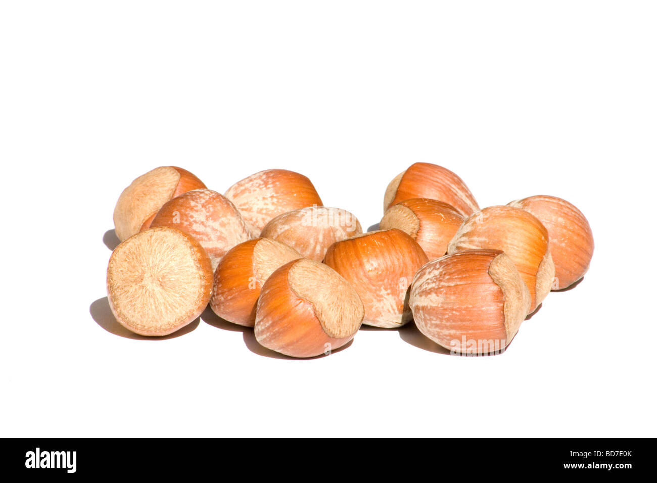 Close-up of hazelnuts on white background Stock Photo