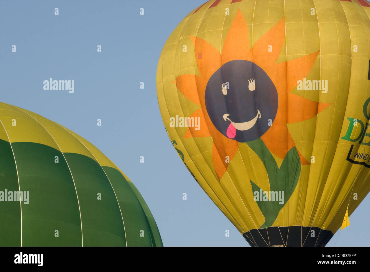 Bristol Hot-air Balloon Fiesta 2009, balloon with a sunflower and smiling face Stock Photo