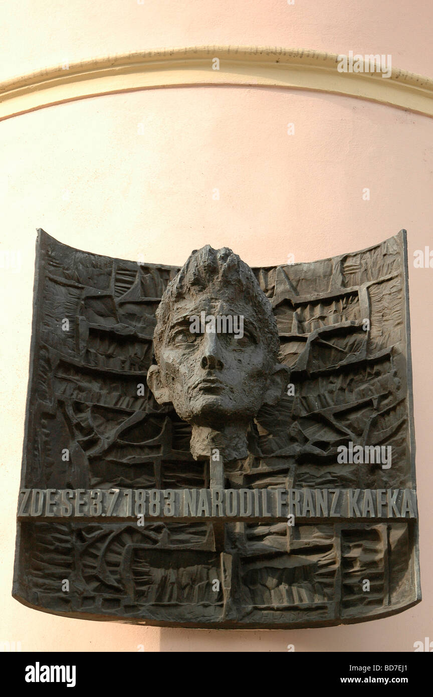 Franz Kafka bust placed outside Kafka museum in the Old Town Stare Mesto quarter Prague Czech
