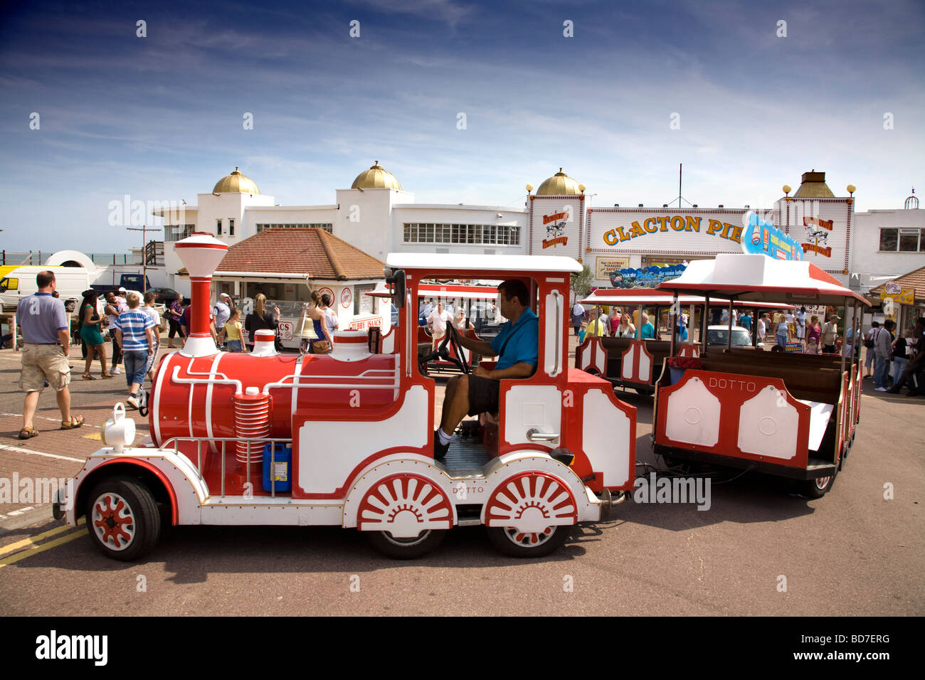 THE IMITATION TRAIN GIVING RIDES FOR HOLIDAYMAKERS IN FRONT OF THE PIER