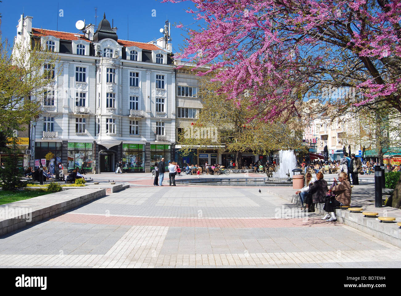 Center of Plovdiv, square with fountain, Bulgaria Stock Photo