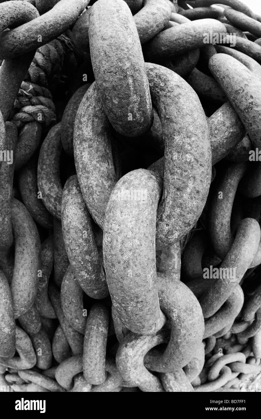 Nautical iron rusting chains and strong ship's ropes concept strength ...