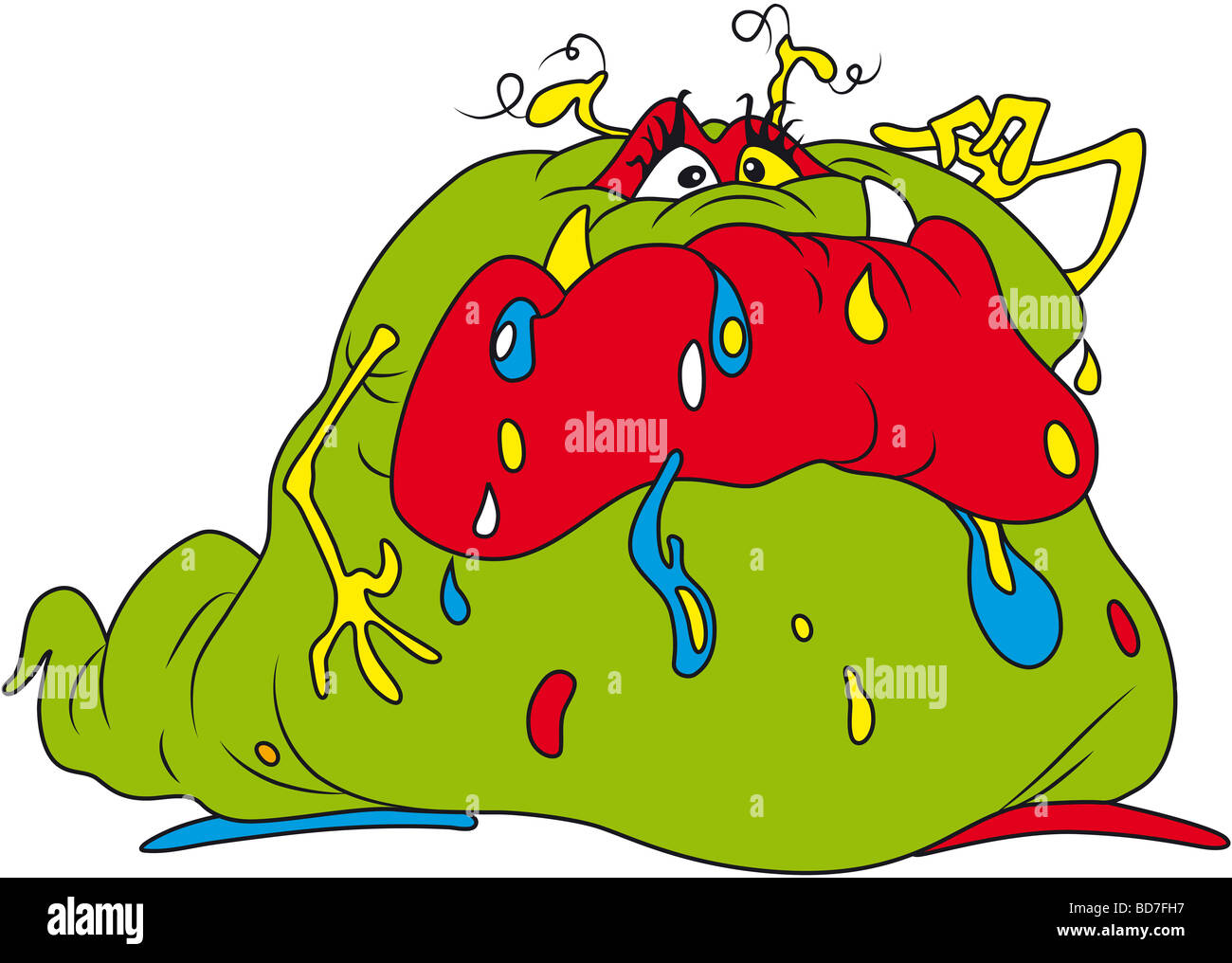 Cartoon illustration of ugly fat green bacteria Stock Photo
