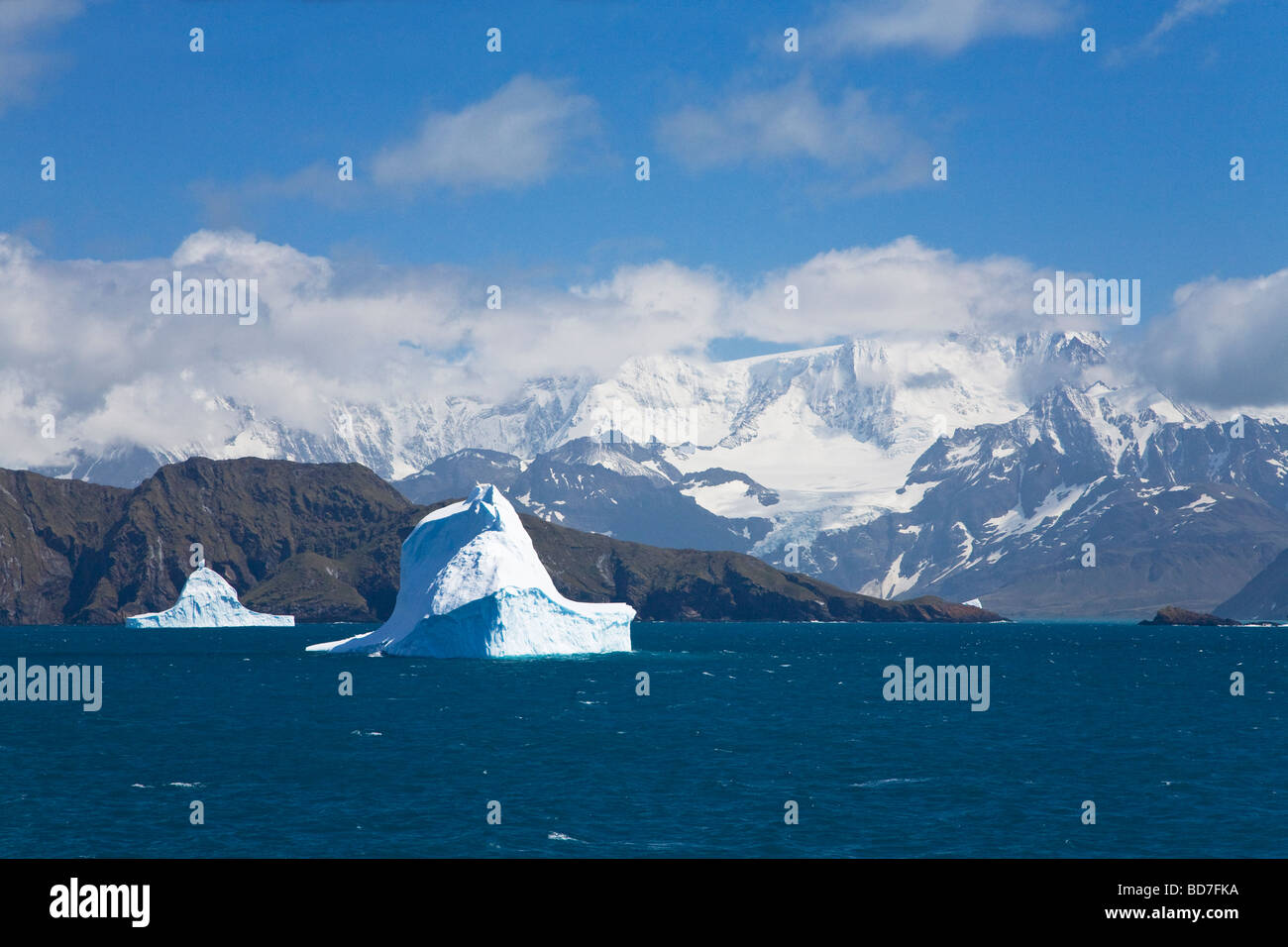 Icebergs mountains and glaciers near Grytviken South Georgia Antarctica Stock Photo