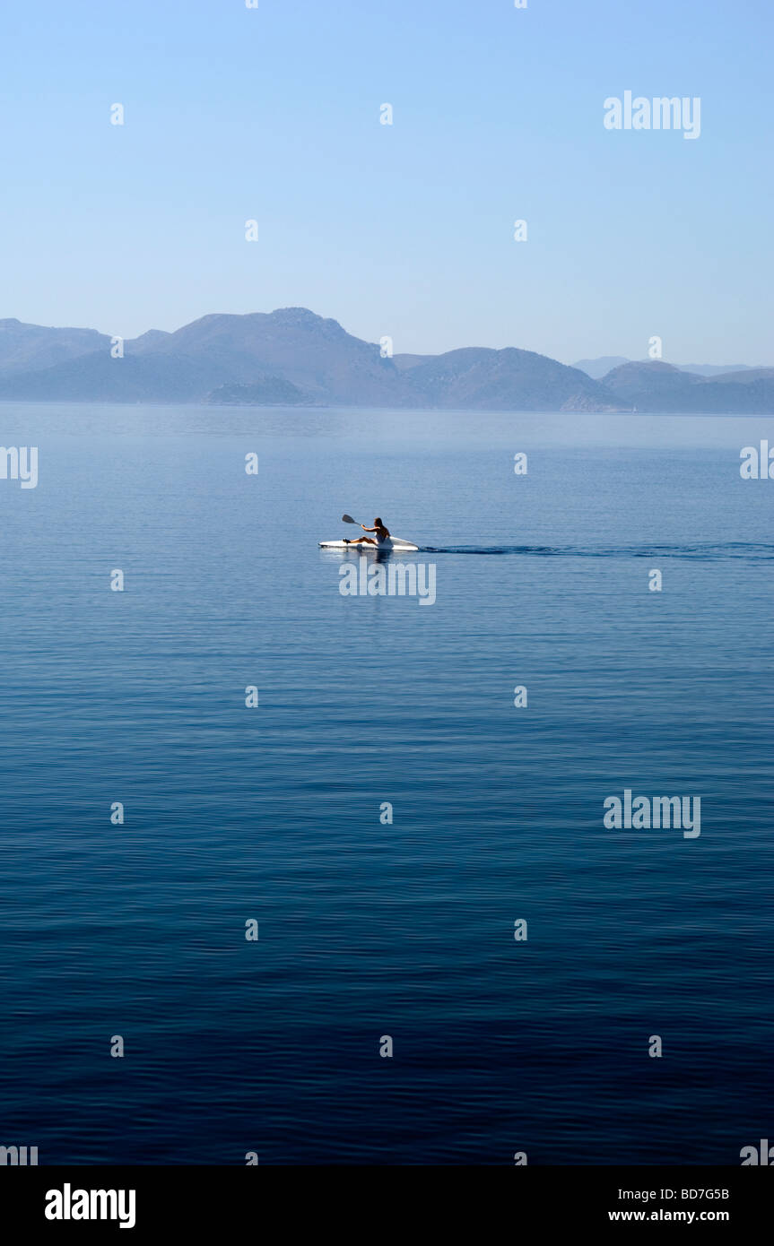 Kayaking at Sea Stock Photo