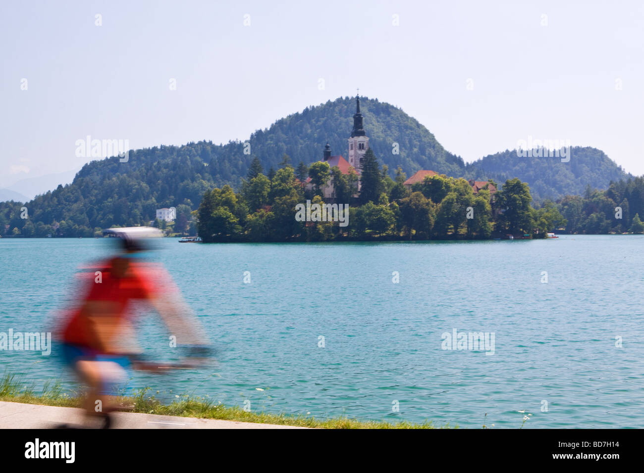 Cycling round Lake Bled Slovenia Stock Photo