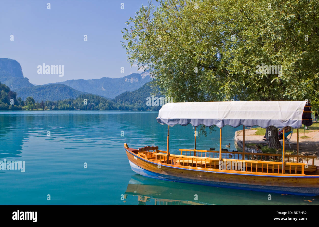 Pletna Boats at Lake Bled Gorenjska Slovenia Stock Photo