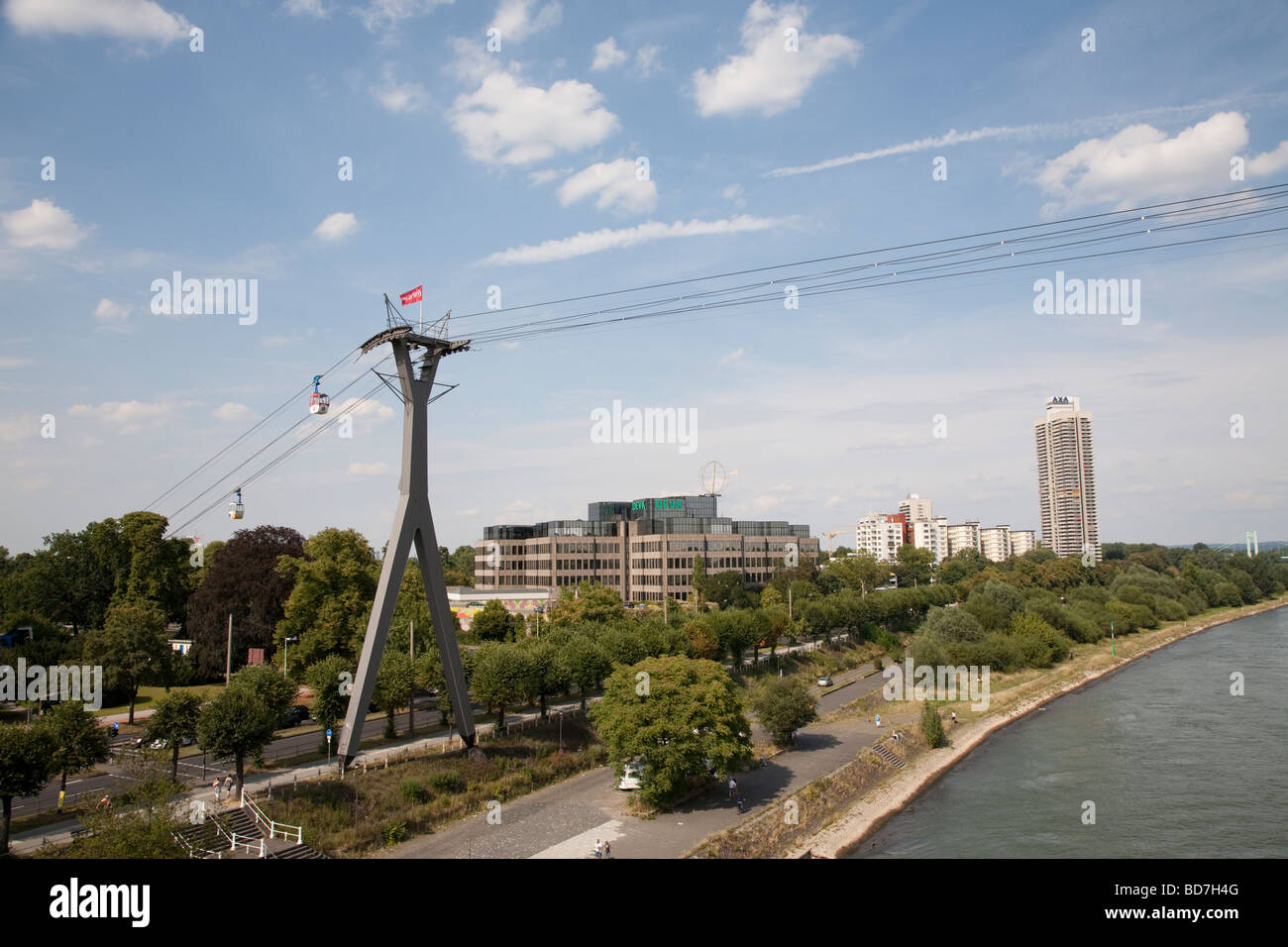 Cablecar over river Rhine in Cologne Stock Photo