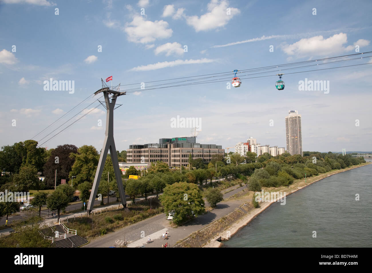 Cablecar over river Rhine in Cologne Stock Photo