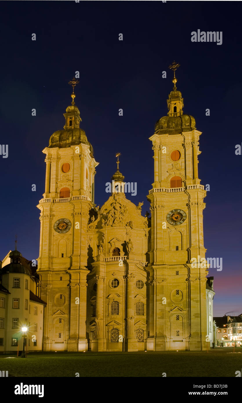 Night view of the St Gallen baroque cathedral, UNESCO world heritage