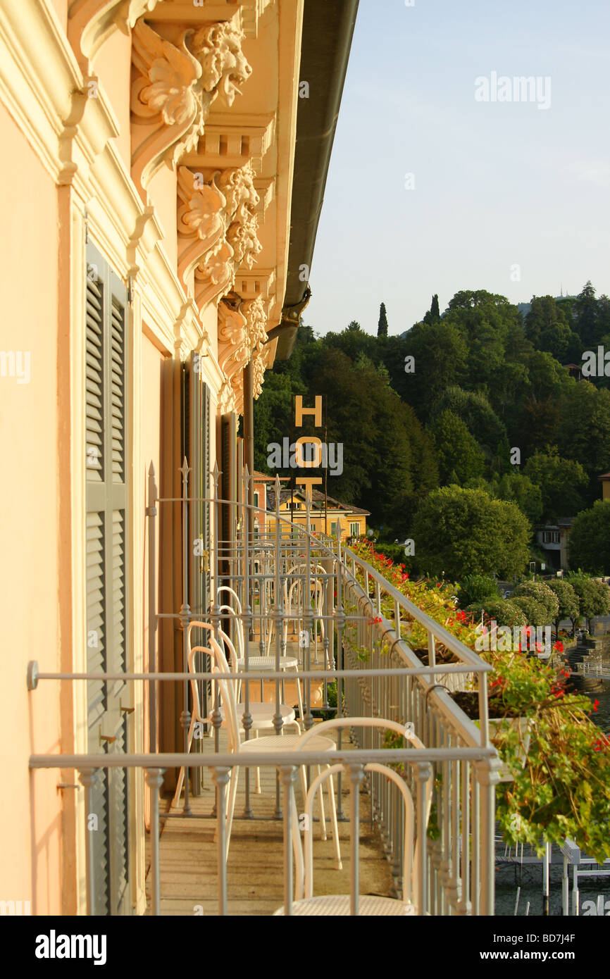 Balconies of Hotel Metropole, Bellagio, Lake Como, Italy Stock Photo