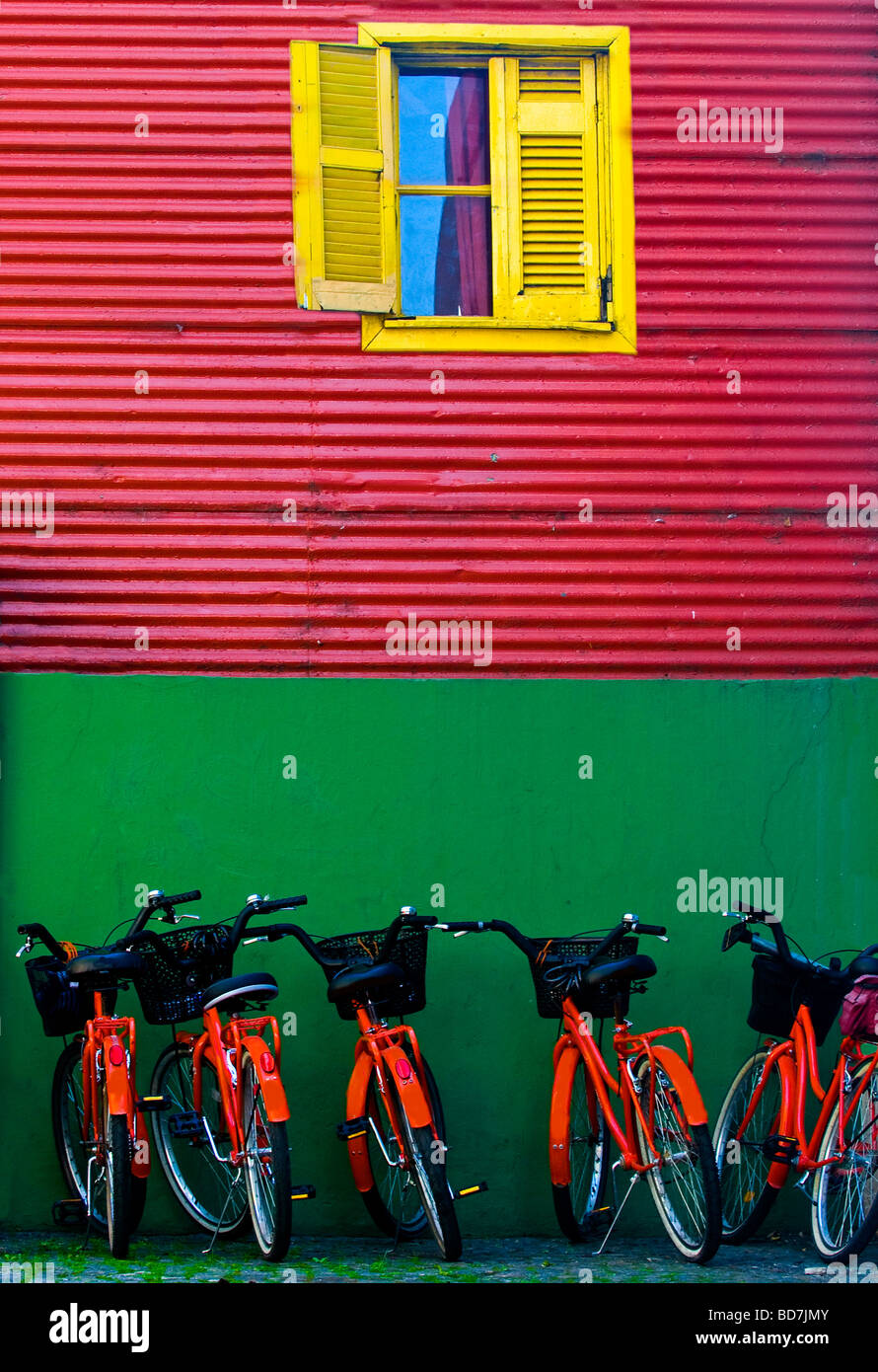 bicycles in the Colorful neighbourhoud of La Boca Buenos Aires Argentina Stock Photo