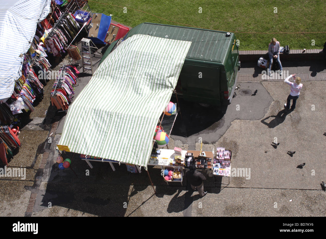 Aerial view of street market stall Hosier street Reading Berkshire July 2009 Stock Photo