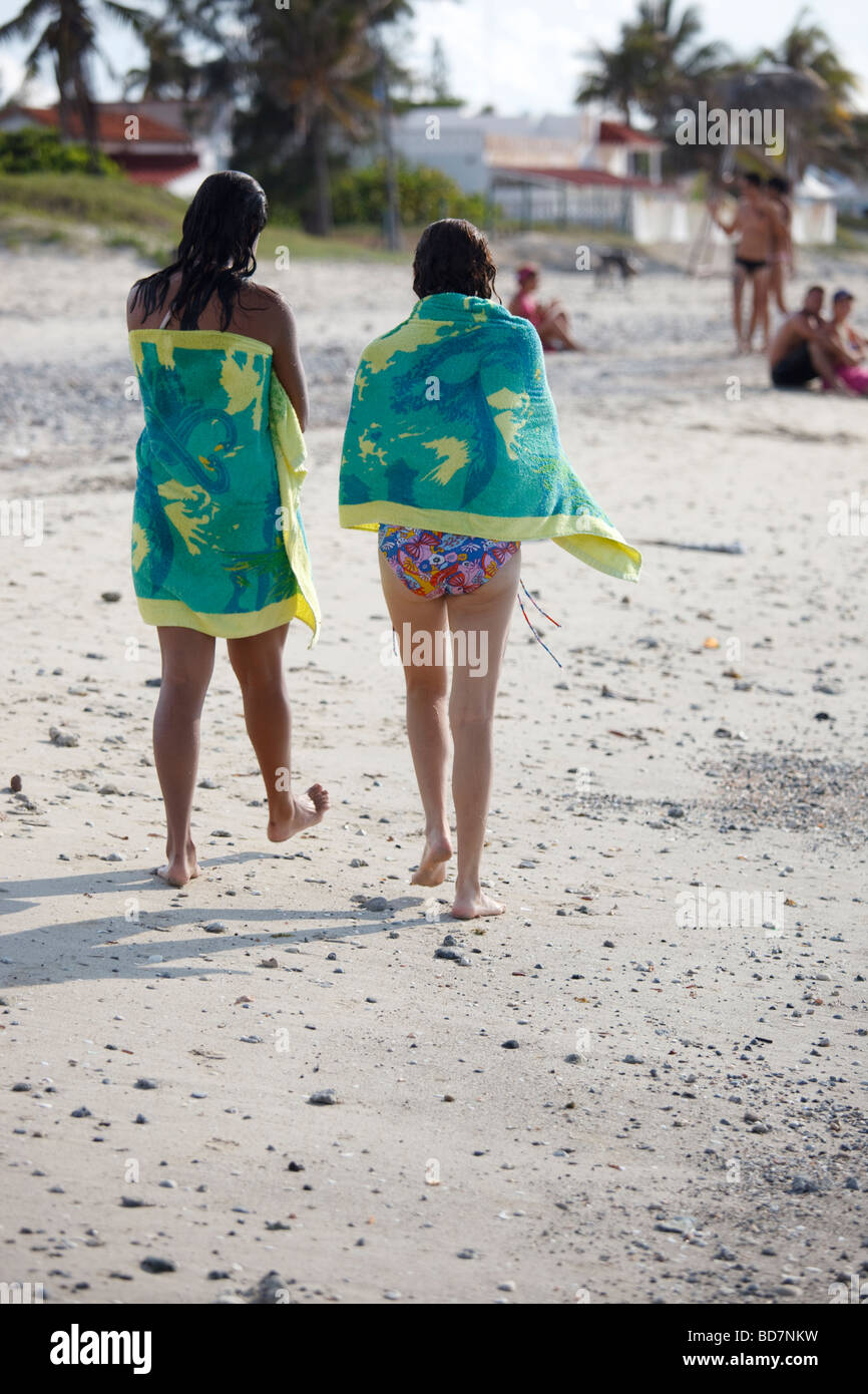 two women on the beach Stock Photo