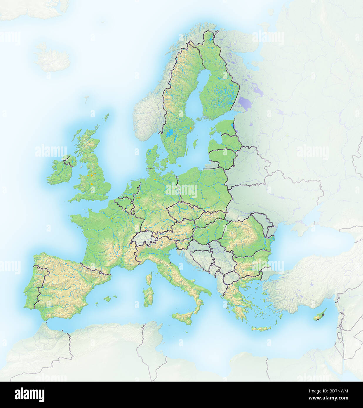 European Union, shaded relief map. Stock Photo