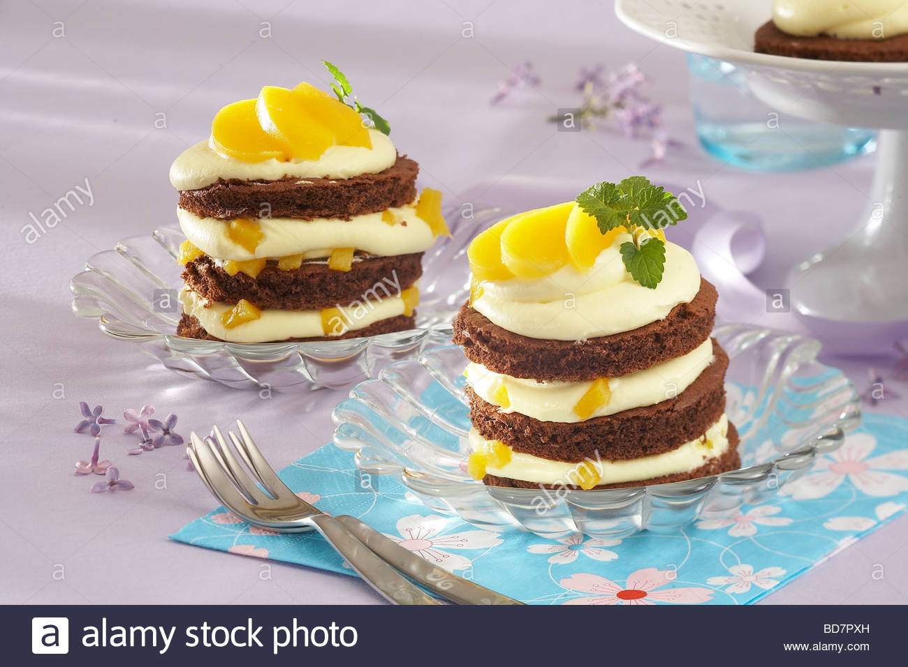 Cocoa Desserts With Peach And Cottage Cheese Stock Photo 25372553
