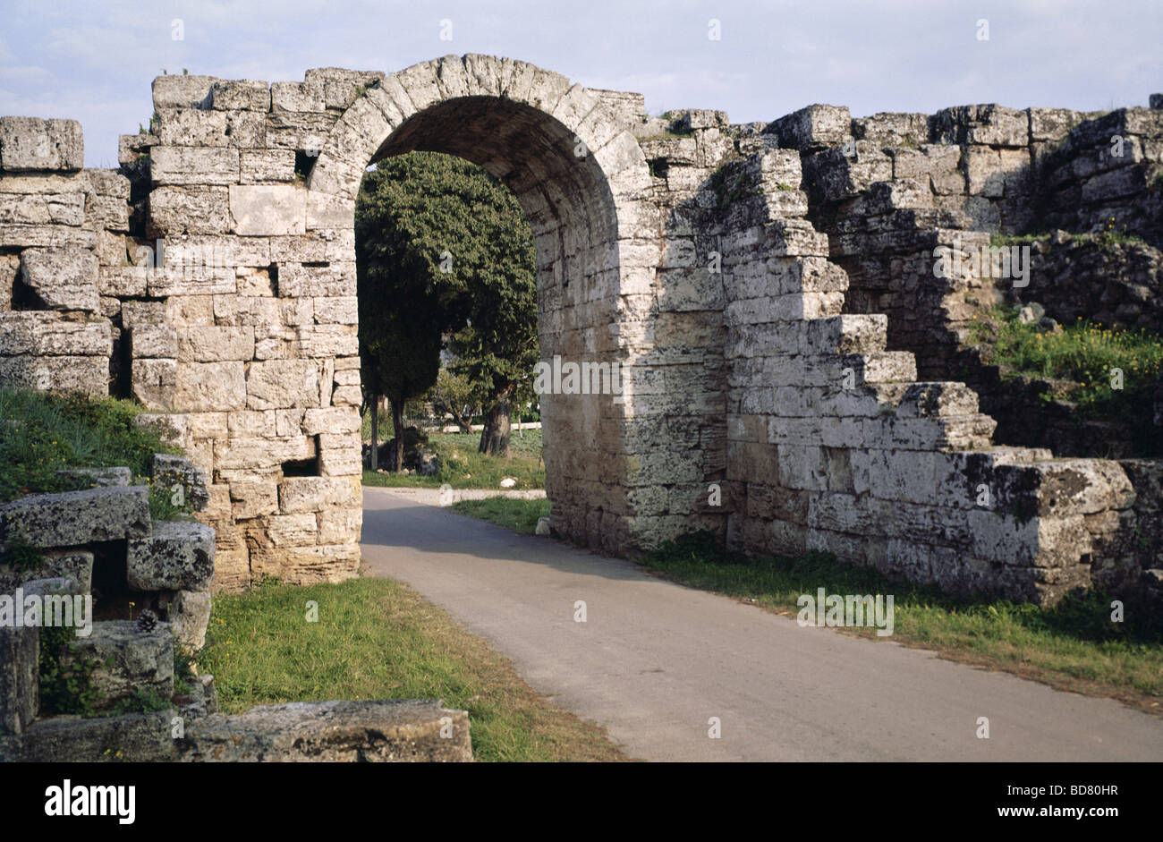 geography / travel, Italy, Paestum, Porta Sirena, built 6th century BC,  view Stock Photo - Alamy