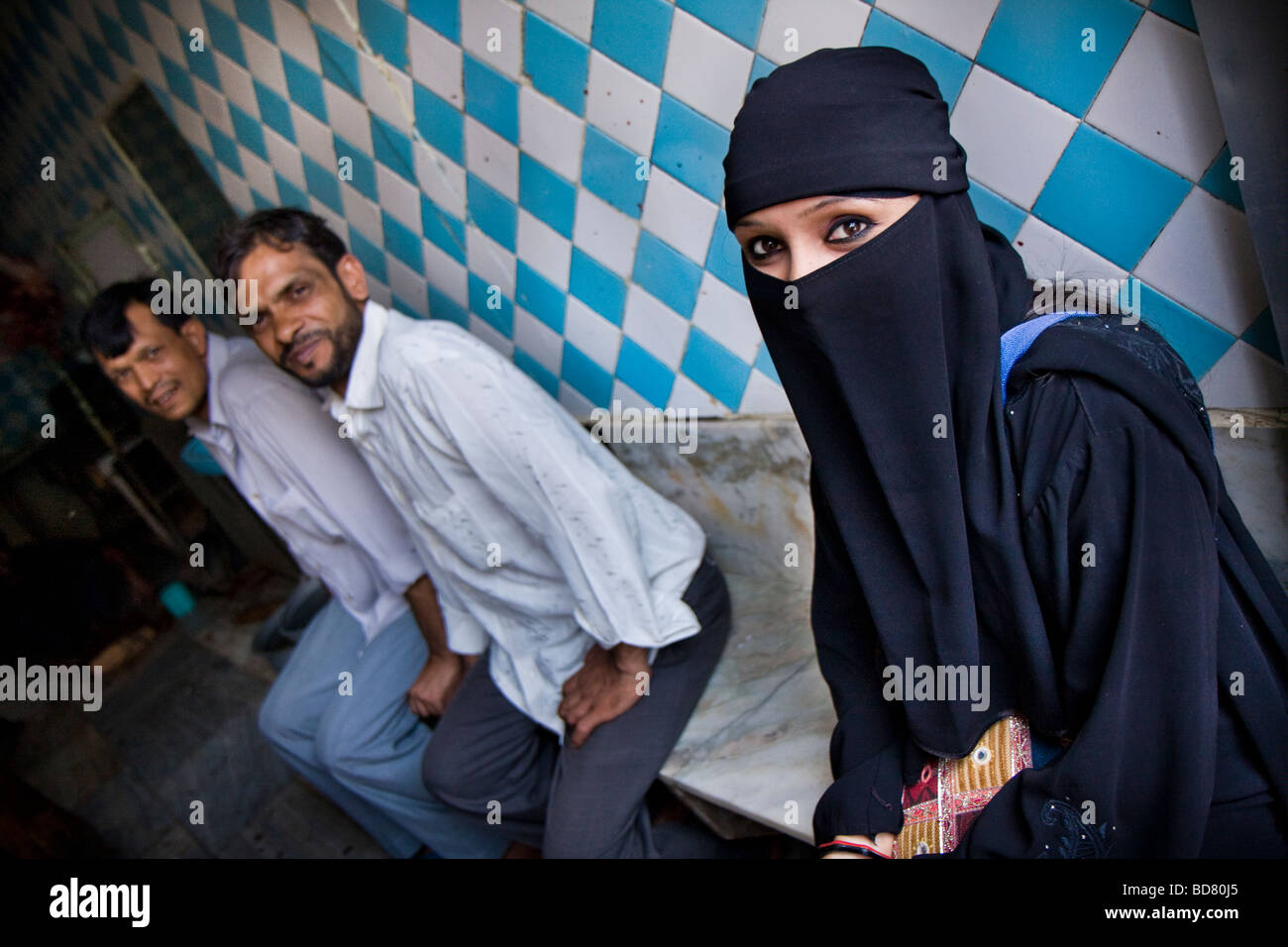 Girl,jojo bizare style,blue eyes, smile, green headscarf muslim