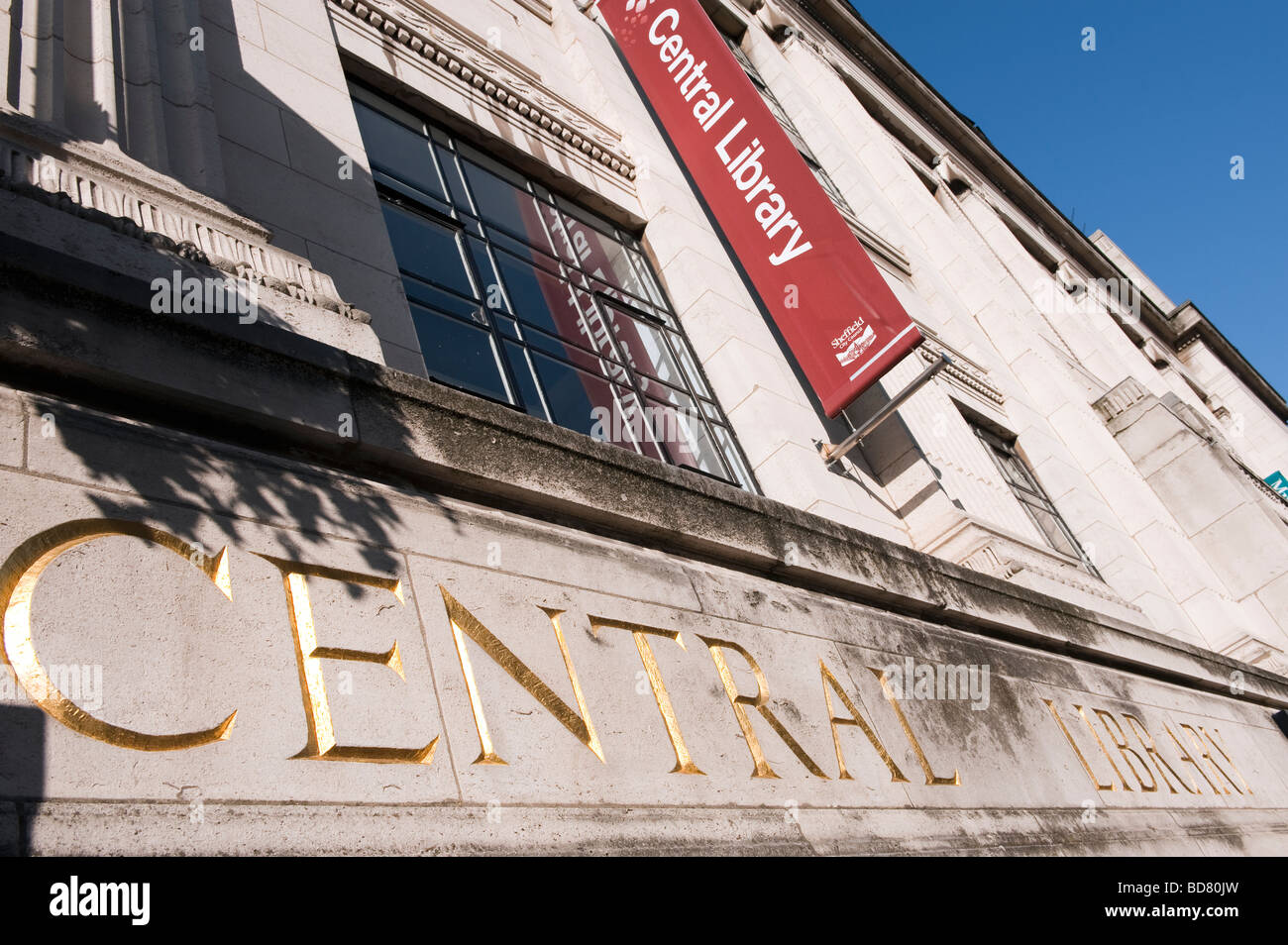 Sign for the 'Central Library' in Sheffield, 'South Yorkshire',England,'Great Britain','United Kingdom' Stock Photo