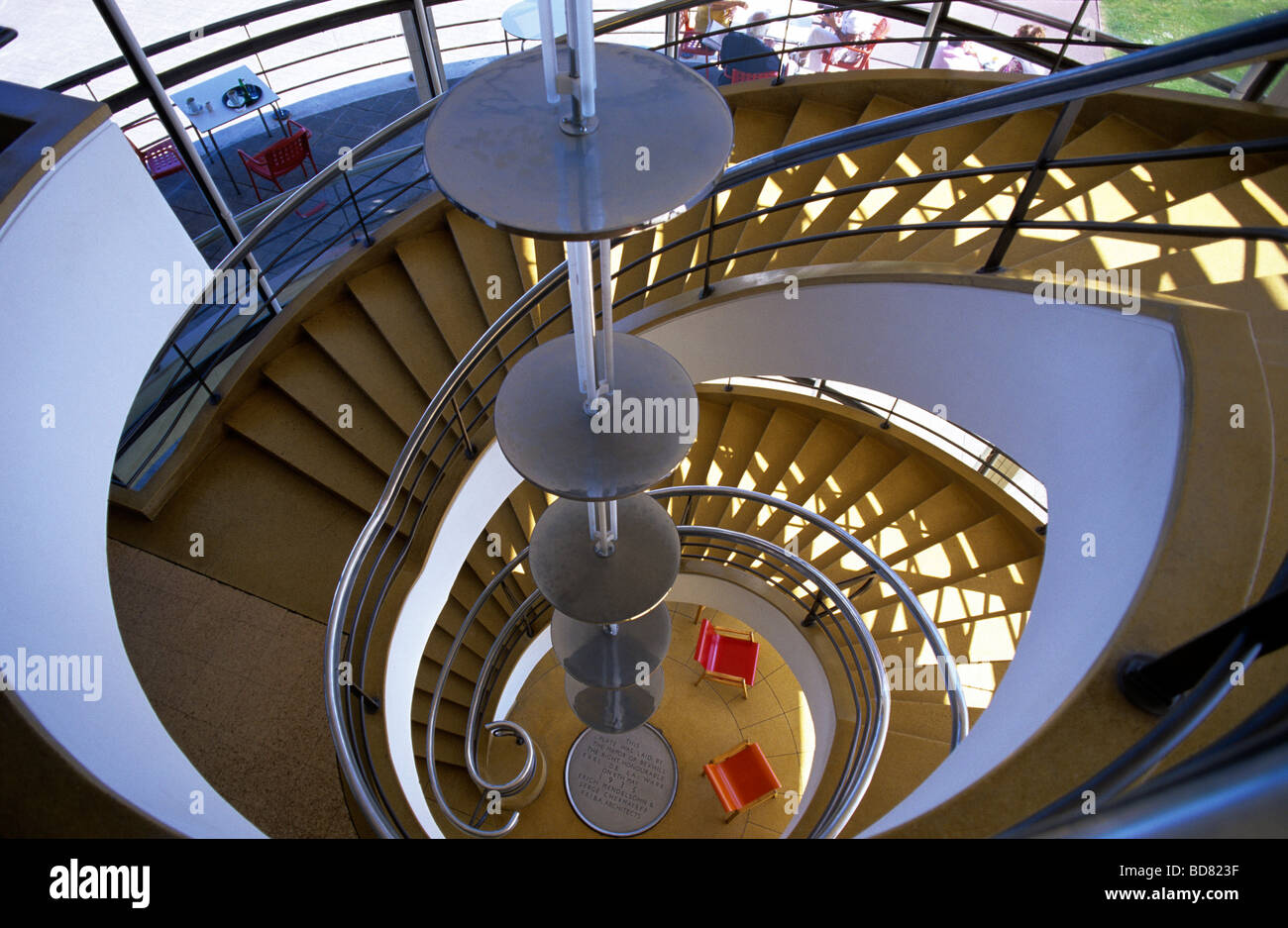 Spiral Staircase in the De La Warr Pavillion on the seafront of Bexhill on Sea East Sussex Stock Photo