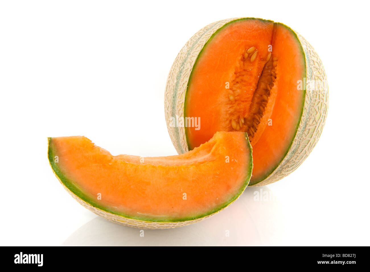 Fresh and ripe Cantaloupe melon in pieces Stock Photo