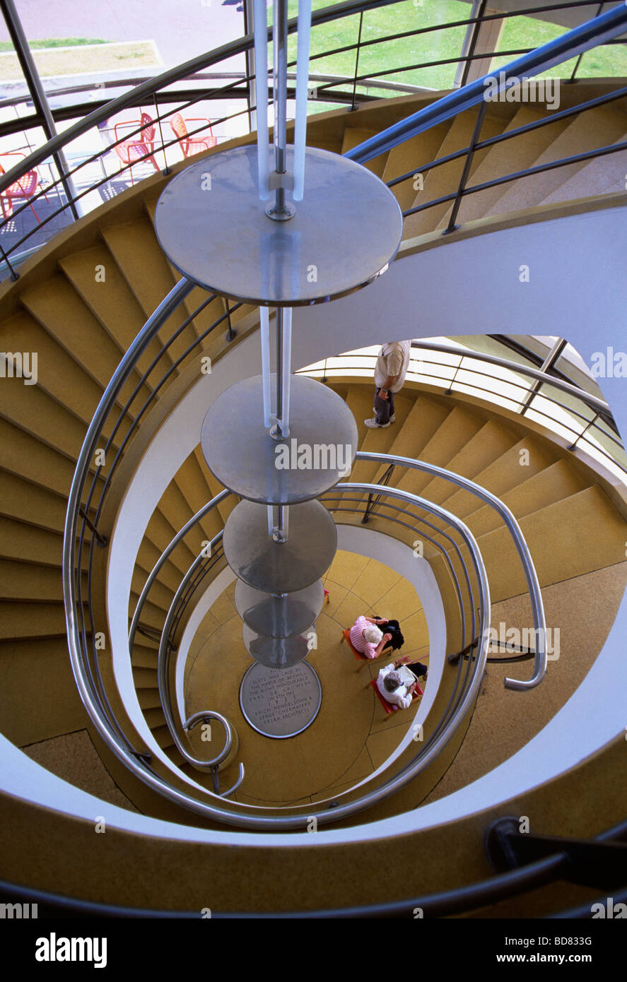 Spiral Staircase in the De La Warr Pavillion on the seafront of Bexhill on Sea East Sussex Stock Photo