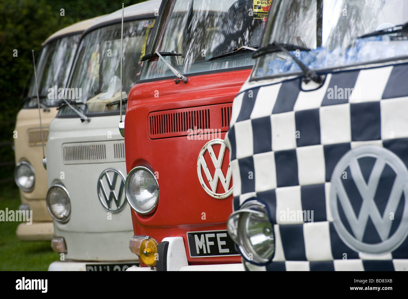 Row of volkswagen camper vans Stock Photo