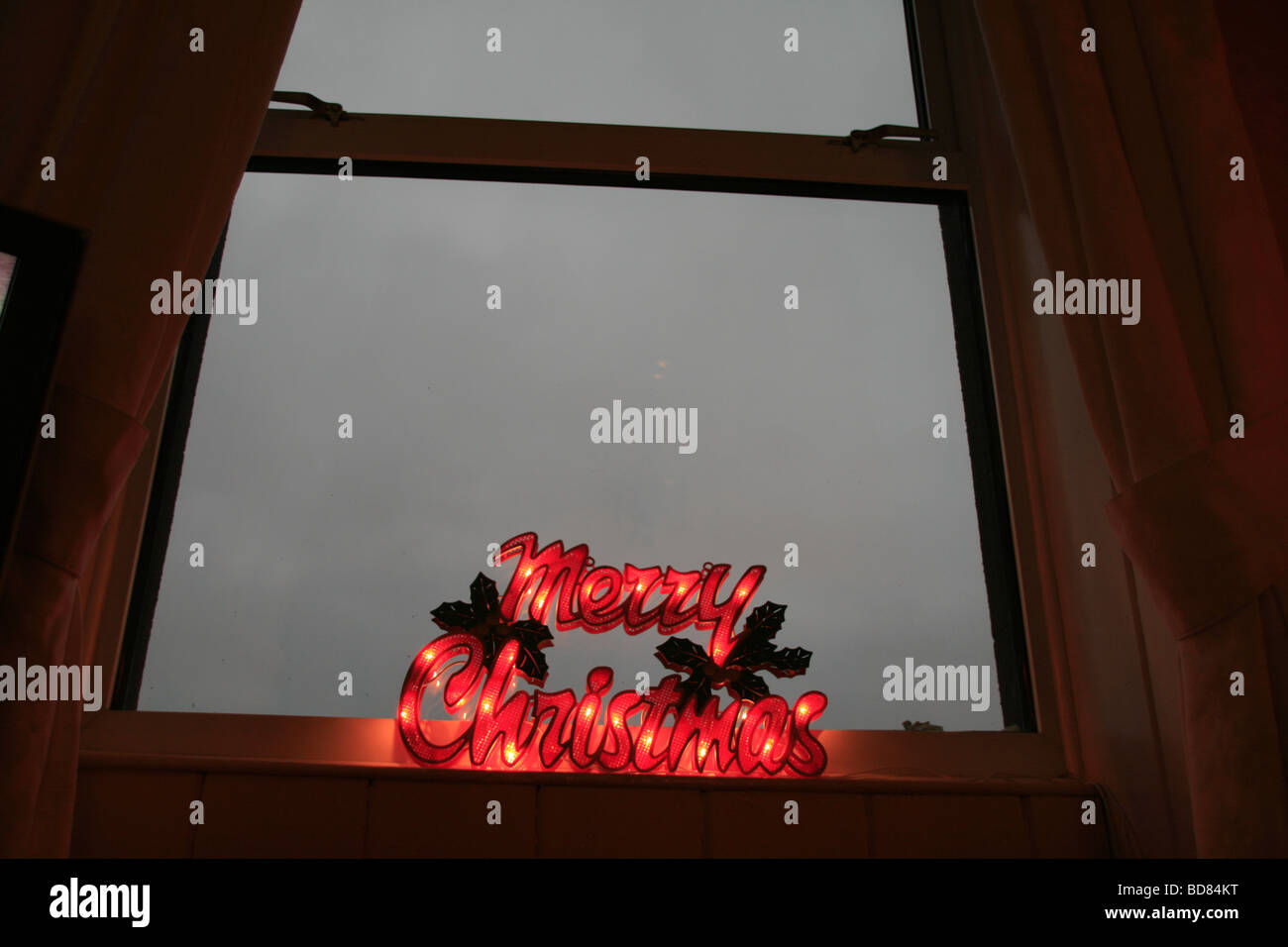 merry christmas lights decorations in window Stock Photo Alamy