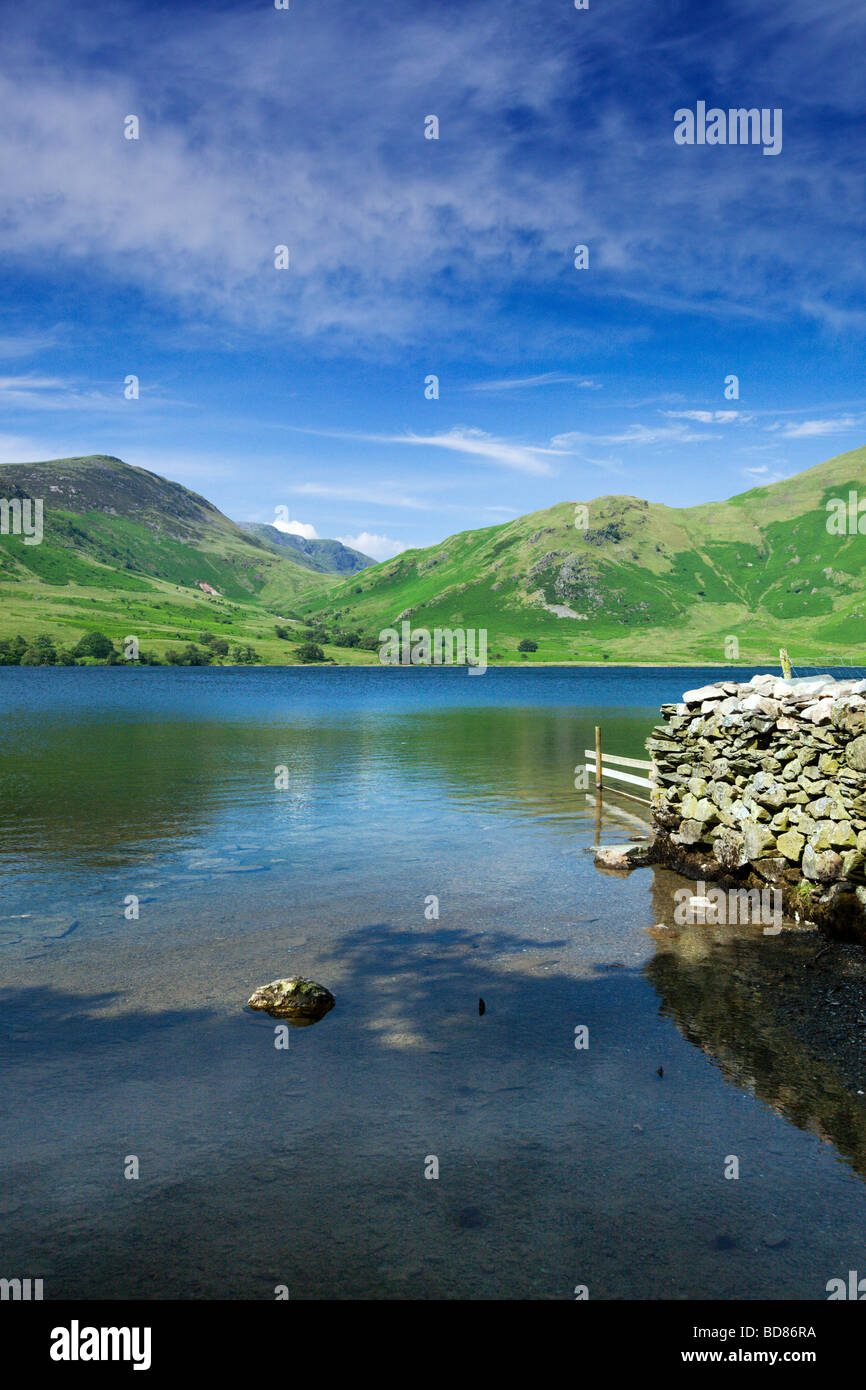 Crummock Water Shoreline With Mellbreak Across The Lake, 'The Lake District' Cumbria England UK Stock Photo