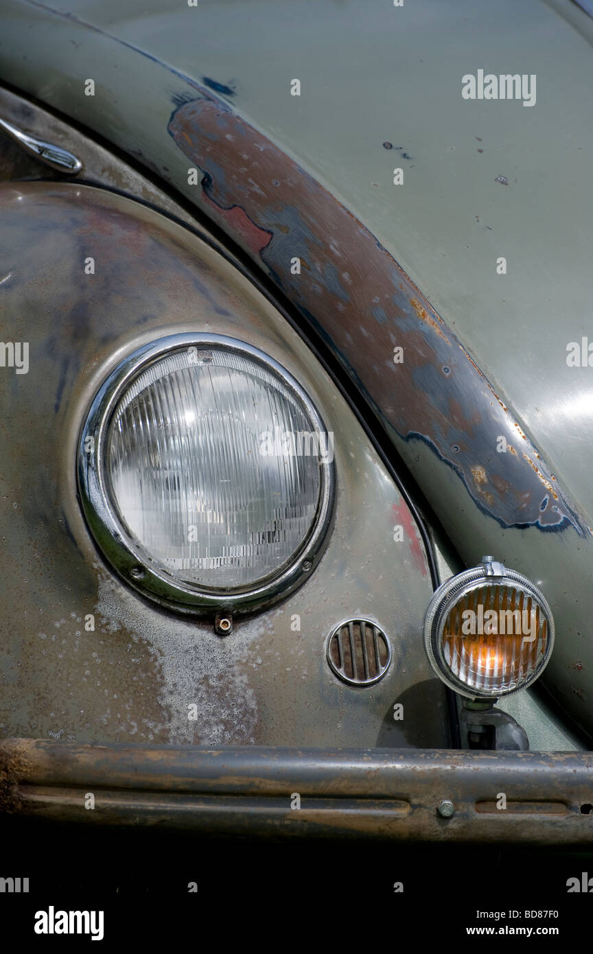 Close up of front of an old rusty volkswagen beetle car Stock Photo