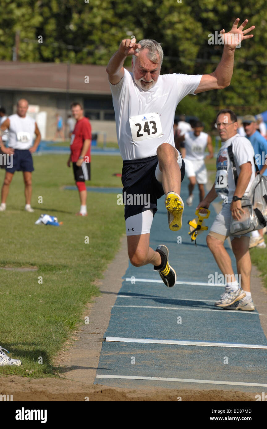 Male long jump competitor in the Track and Field event during the