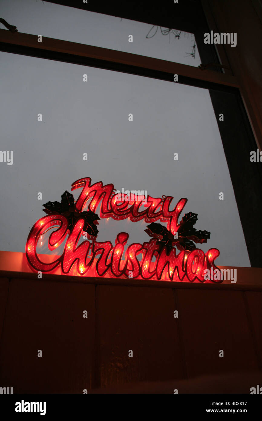 merry christmas lights decorations in window Stock Photo Alamy