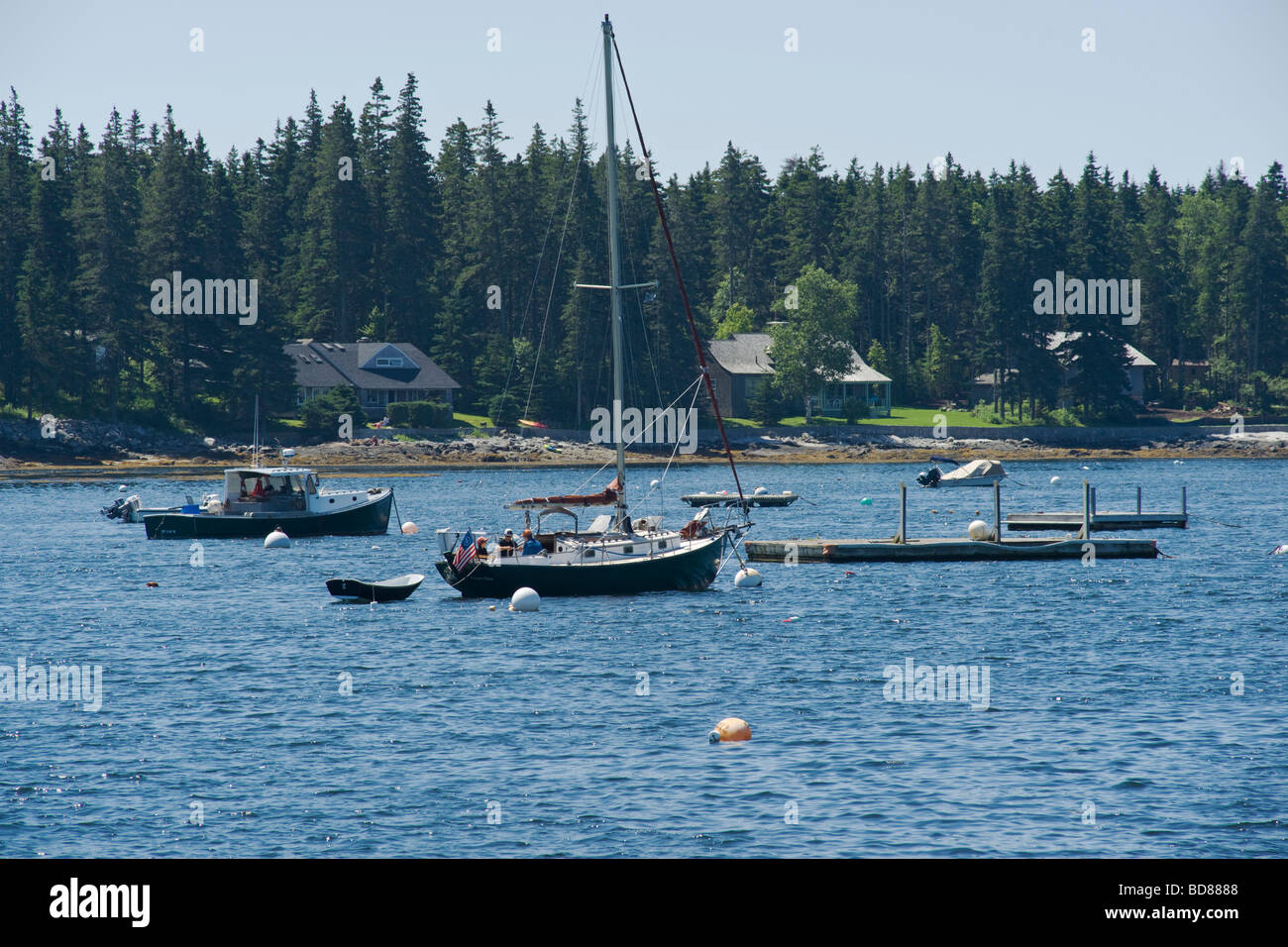 Boats in Port Clyde Harbor Maine USA Stock Photo