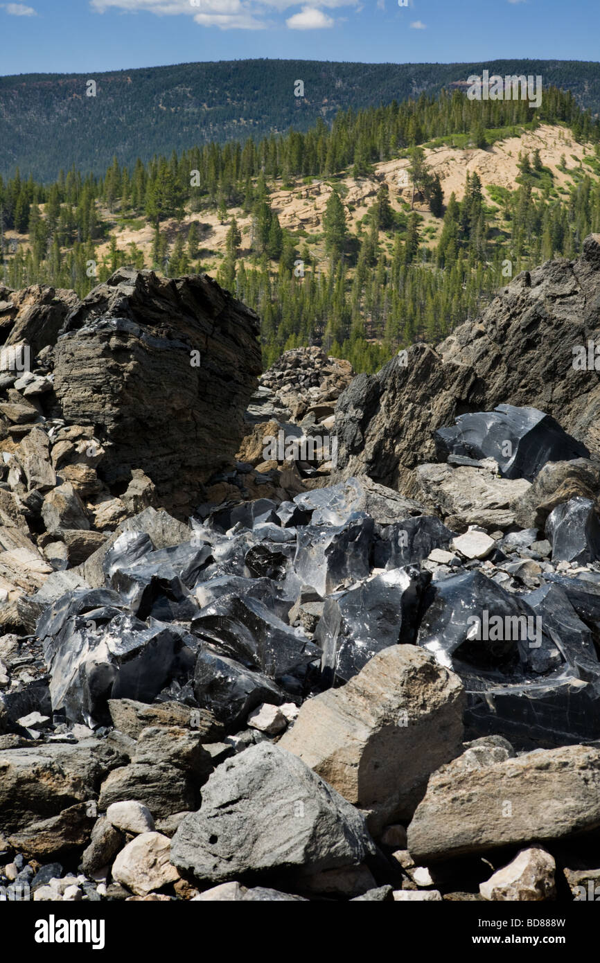 Big Obsidian Flow Newberry National Volcanic Monument in Oregon Stock Photo