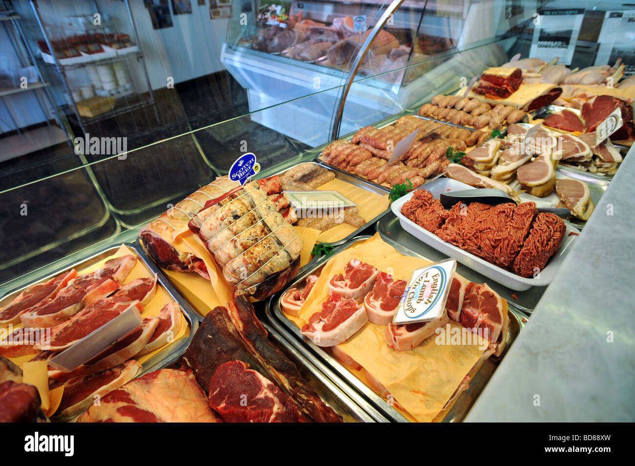 Quality meat for sale at Bramptons a traditional butchers in Kemp Town Brighton Stock Photo